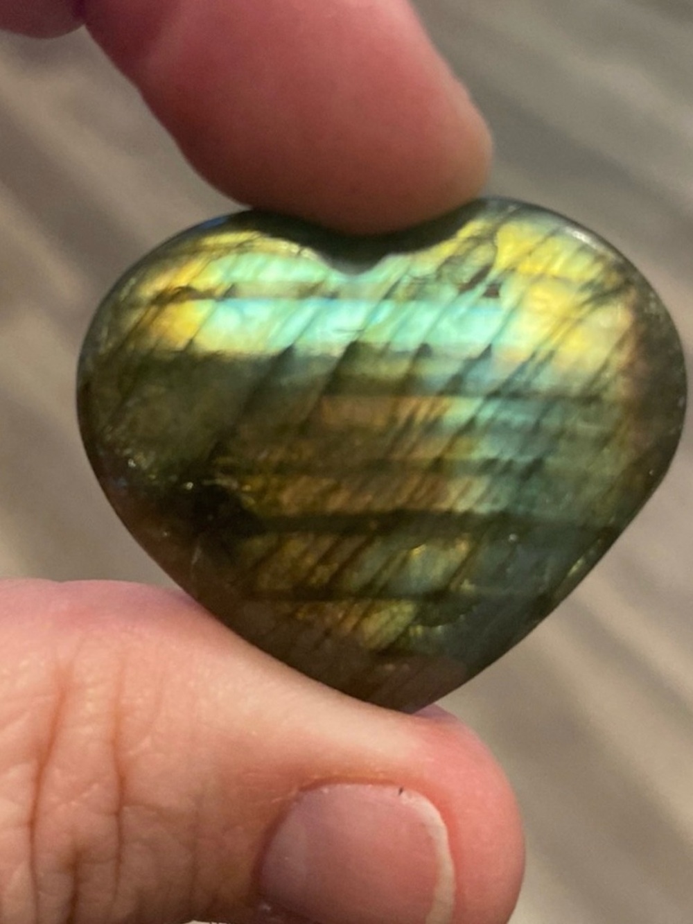 Heart-Shaped Labradorite Stone. Can DIY Pendant - Iridescent Green-Gold